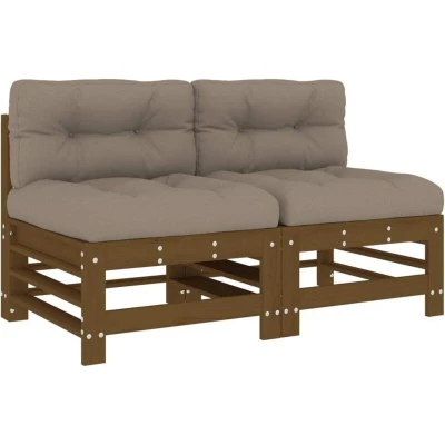 Image of vidaXL Middle Sofas with Cushions 2 pcs Honey Brown Solid Wood Pine