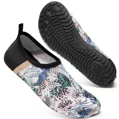 Image of Swim Water Shoes Socks Barefoot Protecting for Sea Beach Swimming Pool Ladies Women Mens(FLPrint,4.5/5.5 UK,38/39 EU)