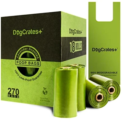 Image of DogCrates+ Dog Poo Bags 270 Leak Proof and Extra Thick Biodegradable Eco Poop with Tie Handles, 15 on a Roll, 18 Dispenser Refills, Strong Waste