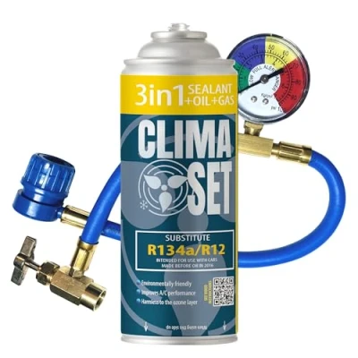 Image of ClimaSet 3 in 1 R134a Refrigerant Kit with Hose for 1994 to 2016 Cars Nature Conscious Non Toxic Air Conditioning Oil Corrosion Resistant 420 g
