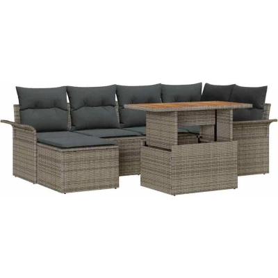 Image of vidaXL 7 Piece Garden Sofa Set with Cushions Grey Poly Rattan