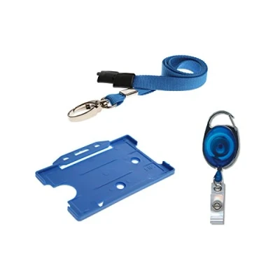 Image of ID Card It Holder, Neck Lanyard &amp; YoYo Badge Reel Set (Blue with Metal Clip)