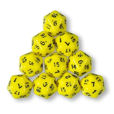 Image of 10 x polyhedral W20 dice for role and tabletop games (yellow)