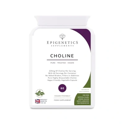 Image of Choline 220mg 100% Pure &amp; Natural (Choline Bitartrate) 60 Vegan Friendly Capsules UK Made 1 Capsule Daily (2 Month Supply)
