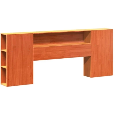 Image of vidaXL Solid Pine Headboard with Storage Bed Wax Brown 186 x 23 110 cm Bedroom Furniture 6 Compartments