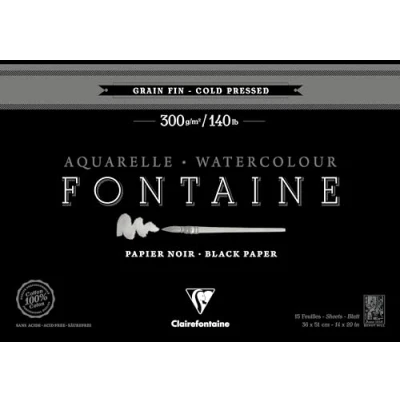 Image of Clairefontaine Ref 975306C Fontaine Cold Pressed Black Watercolour Pad (15 Sheets) 36 x 51cm Size, 300gsm Paper Suitable for Artwork