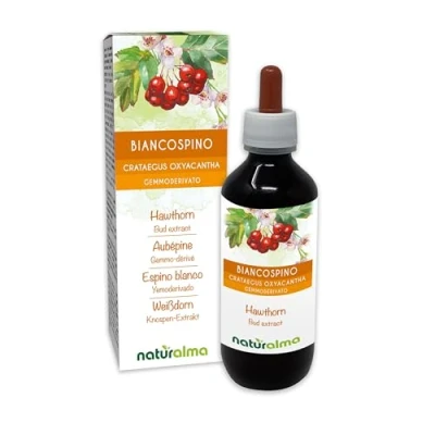 Image of Hawthorn (Crataegus oxyacantha or C. laevigata) Alcohol Free Bud Extract from Fresh Buds Naturalma Liquid Drops 200 ml Food Supplement Vegan
