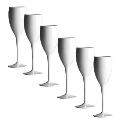 Image of AIOS Set of 6 Unbreakable Polycarbonate White Champagne Flutes/Prosecco Flutes. Capacity180ml