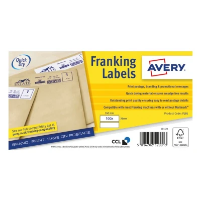 Image of Avery FSC Franking Labels, Manual Feed, 2 Labels Per Sheet, 1000 Quickdry(FL01), White