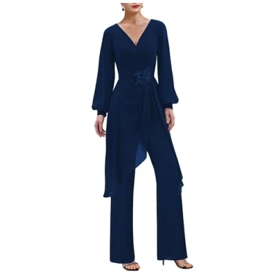 Image of JIAJUPA Mother of The Bride Pant Suits for Wedding Pantsuits Women Dressy Guest Groom Navy Blue Size 16