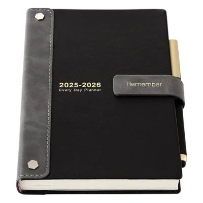 Image of Mljtoyo Academic Diary 2025 2026,A5 Page a Day 2026 Diary,Hardcover Organiser Mid Year July2025 June 2026,Daily&amp; Month Planner with Pen,Stickers,Inner Pocket,Black