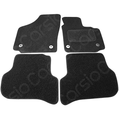 Image of Carsio Carpet Car Mats For Seat Altea 2008 to 2011 4 Piece Set With Clips Tailored Fit Floor Mat Complete Accessory Black Custom Fitted All Weather, Anti Slip Backing &amp; Trim