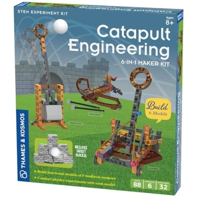 Image of Thames &amp; Kosmos Catapult Engineering STEM Maker Kit, Build 6 Models of Unique Medieval Machines, Explore Mechanical Physics, Includes Safe Foam Balls Soft Tipped Projectiles, Suitable for Ages 8+