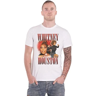 Image of Whitney Houston T Shirt 90s Homage Portrait Logo Official Mens White L