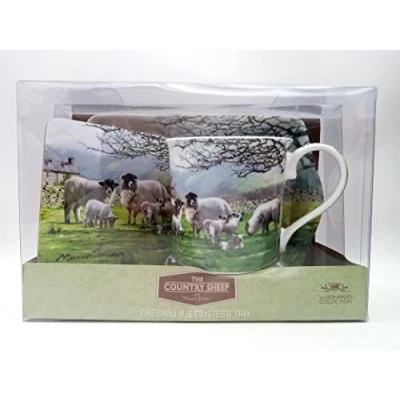 Image of macneil the country sheep mug coaster tray set one