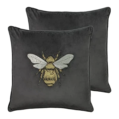 Image of Paoletti Hortus Twin Pack Polyester Filled Cushions, Charcoal, 50 x 50cm