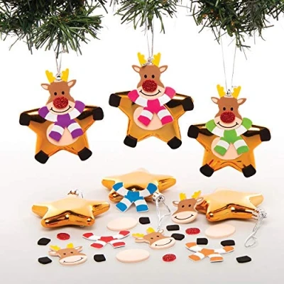 Image of Baker Ross AT178 Reindeer Star Bauble Kits, Christmas Arts and Crafts (Pack of 6), Assorted