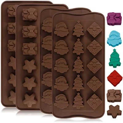 Image of 4 Pack Christmas Chocolate Moulds, YuCool Snowman Shapes Cake Moulds Soap Candy Muffin Jelly Trays Baking Molds for Xmas New Year Decoration