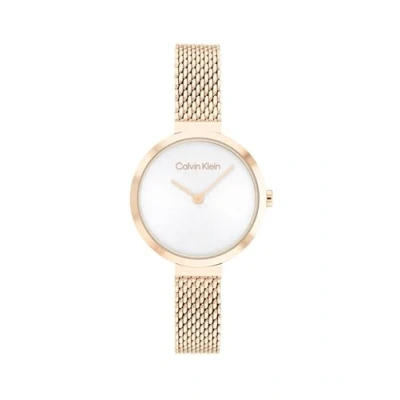 Image of Calvin Klein Analogue Quartz Watch for Women with Carnation Gold Colored Stainless Steel mesh Bracelet 25200083