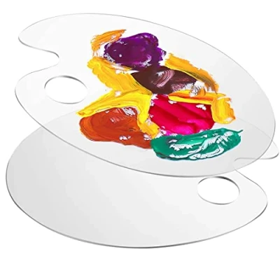 Image of 2PCS Clear Acrylic Paint Palette, Oval Non Stick Oil Palette for Watercolor,Oil Painting, Art Tray with Thumb Hole and Protective film DIY Craft Painting (30 x 20 cm)