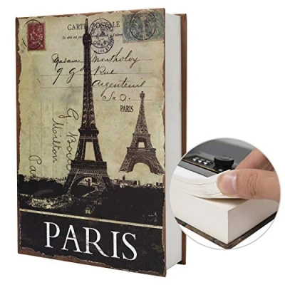 Image of Real Paper Diversion Book Safe Storage Box, Dictionary Secret with Code Lock/Key, flip Hidden (M Combination, Paris)