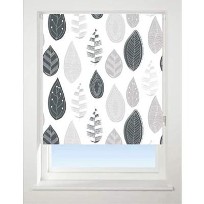 Image of Blackout Roller blind, Leaf Grey pattern, 150cm Wide x 170cm Drop