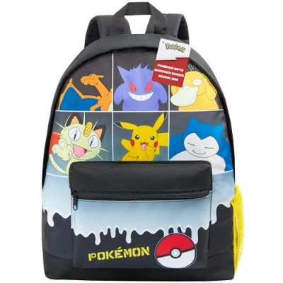 Image of Pokemon Backpack for Kids Teenagers Pikachu Rucksack School Bag with Zipped Pockets Adjustable Straps Charizard Daypack Travel Sports Anime Gifts (Black Grid)