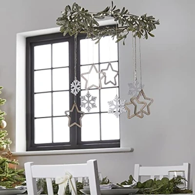 Image of Ginger Ray Wooden Hanging Christmas Decorations Set, Wood, Neutral, Assorted
