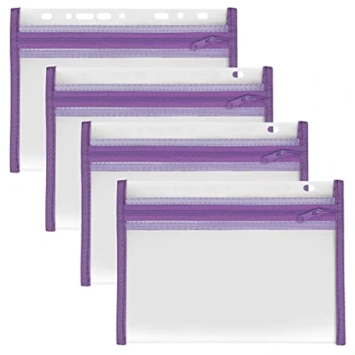 Image of Veloflex A435006 Document Wallet with Zip, Pack of 4, DIN A5, Fileable, Purple, Velobag XXS, Zip Pocket