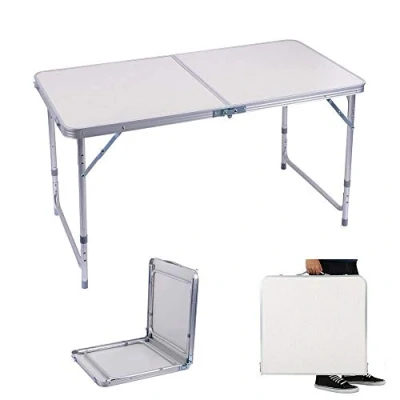 Image of EFAN 4ft Folding Table, Portable Adjustable Height Camping Foldable Indoor and Outdoor Lightweight Ideal for Picnic Party BBQ Dining Writing Study Coffee Desk 120x60x70cm (unfold)