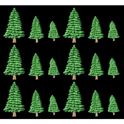 Image of 18 x Edible 3D Christmas Trees Set 2 icing toppers, cake cupcakes decorations (Green)