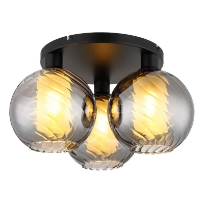 Image of Ulf Shade Cluster Ceiling Light Matt Black Ball Smoke Glass 3x E27