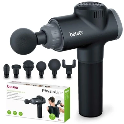Image of Beurer MG180 Massage Gun Delivers a Deep Tissue to Relieve Tension and Regenerate Muscles 6 Attachments 4 Intensity Levels Upto 3,200 Impulses Per Minute Lithium ion Battery Powered