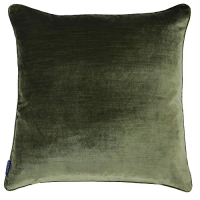 Image of Riva Paoletti Luxe Velvet Cushion Cover Olive Green Soft Feel Fabric Reversible Hidden Zip Closure Machine Washable 100% Polyester 55 x 55cm (22&quot; 22&quot; inches)