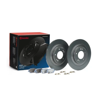Image of 58302K4A10 Brake disc and pads set BREMBO KT 08 015 solid with accessories bolts/screws, anti squeak plate acoustic wear warning