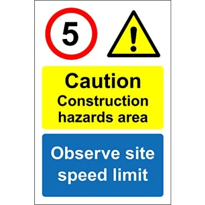 Image of Caution construction hazards area observe site speed limit Safety sign 1.2mm Rigid plastic 600mm x 400mm