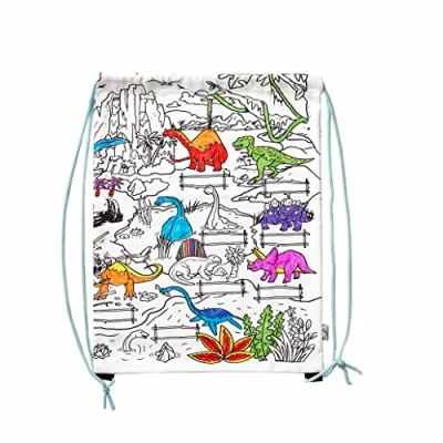 Image of eatsleepdoodle Dinosaur Drawstring Backpack Colour Your Own School Book Bag for Children with Washable Felt tip Fabric pens