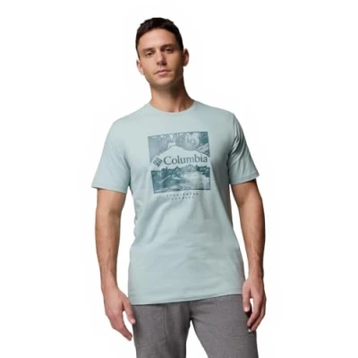 Image of Columbia Men&#039;s CSC Seasonal Logo Tee, Short Sleeve T Shirt, Crushed Blue, Waterscape, S