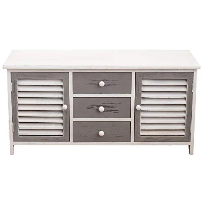 Image of Rebecca Mobili Low Sideboard Tv Cabinet 2 Doors 3 Drawers Wood White Gray Vintage Style Living Room Entrance 44 x 90 34 cm (H W D) Art. RE6080