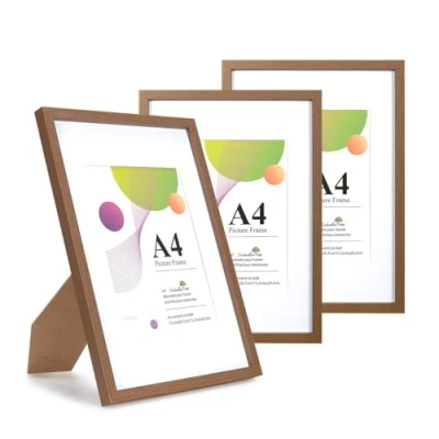 Image of Scholar Tree A4 Brown Frame 3 Pack Picture Frame, Frames 21 X 29.7 cm, with Stand Tabletop or Wall Hanging, Wooden Photo A5 Mount