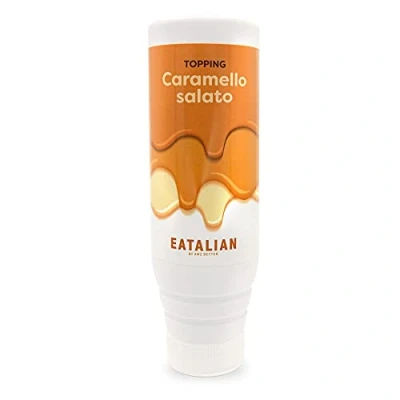 Image of EATALIAN by AMZ BETTER Topping with Salted Caramel, Sweet Protein Cream, in a 300 gr Squeezer, Made Italy, Ideal Caramel Sauce to garnish Ice Sweets and Dessert