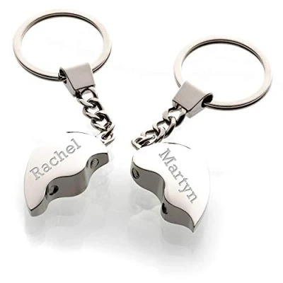 Image of EIO Gifts Personalised Split/Joining Love Heart Keyrings in Presentation Box Engraved with Your Custom Text