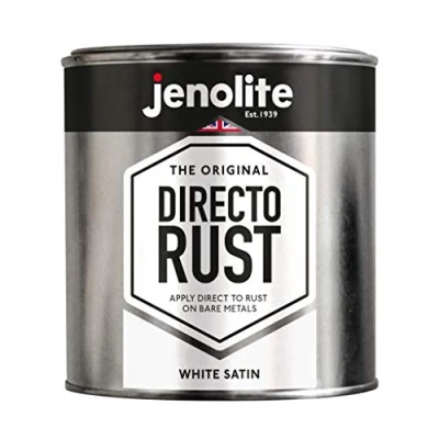 Image of JENOLITE Directorust Satin Paint WHITE Multi Surface For Use On Wood, Metal, Plastic, Ceramic &amp; Rusted Surfaces 1 Litre (9016)