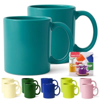 Image of Colourful Tea &amp; Coffee Mug Set of 12 330ml Ceramic Mugs Coloured Sets for Coffee, Tea, Hot Chocolate Sets, Mugs, Set,