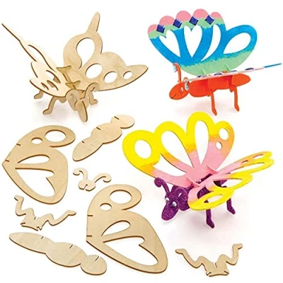 Image of Baker Ross FE123 Butterfly Woodcraft Kits Pack of 5, Wooden Crafts for Children to Decorate and Display, Kids Educational Activity