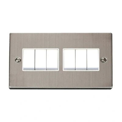 Image of Click Deco 6 Gang 2 Way 10AX Switch Stainless Steel White Inserts