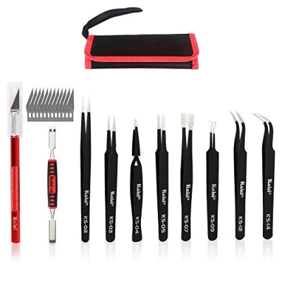 Image of Precision Tweezers Set, Kaisi 10 PCS ESD Tweezer Anti Static Stainless Steel Kit Curved for Craft, Jewelry, Electronics, Laboratory Work