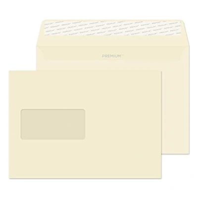 Image of Blake Business C5 162 x 229 mm 120 gsm Peel &amp; Seal Window Wallet Envelopes (61708) Cream Wove Pack of 500
