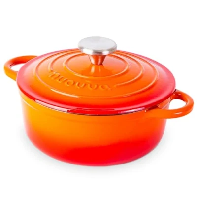 Image of Cast Iron Dutch Oven with Lid Non Stick Ovenproof Enamelled Casserole Pot Sturdy Cookware Orange, 2.1 Quart, 20cm by Nuovva