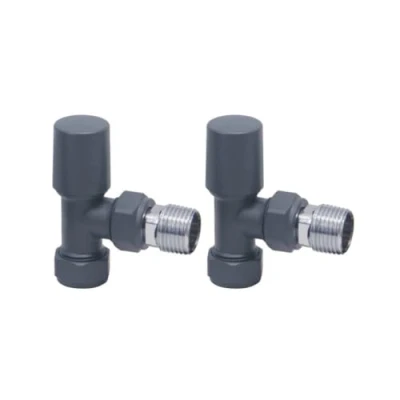 Image of Anthracite Angled Towel Rail Radiator Valves Pair 15mm x1/2&#039;&#039;